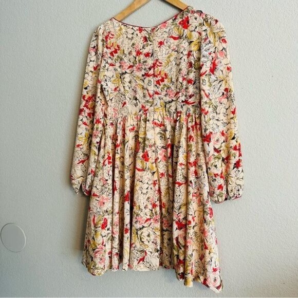 31 Sons de Mode Boho Floral Pleated Swing Flowy Round Neck Long Sleeves Size M - Picture 2 of 10
